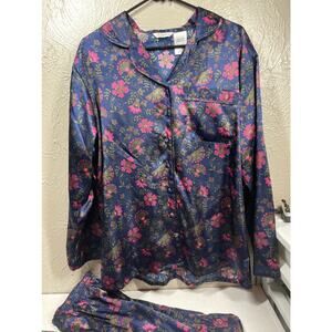 Secret Treasures‎ Silky Blue Pajamas Set Top Pants Sleepwear Womens Size Large